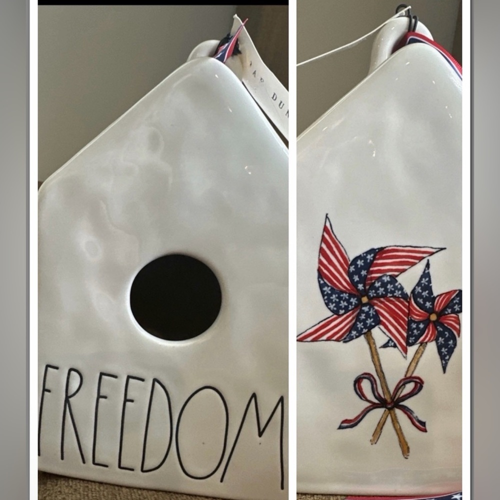 Rae Dunn Birdhouse USA Freedom Bird House Artisan Collection Magenta